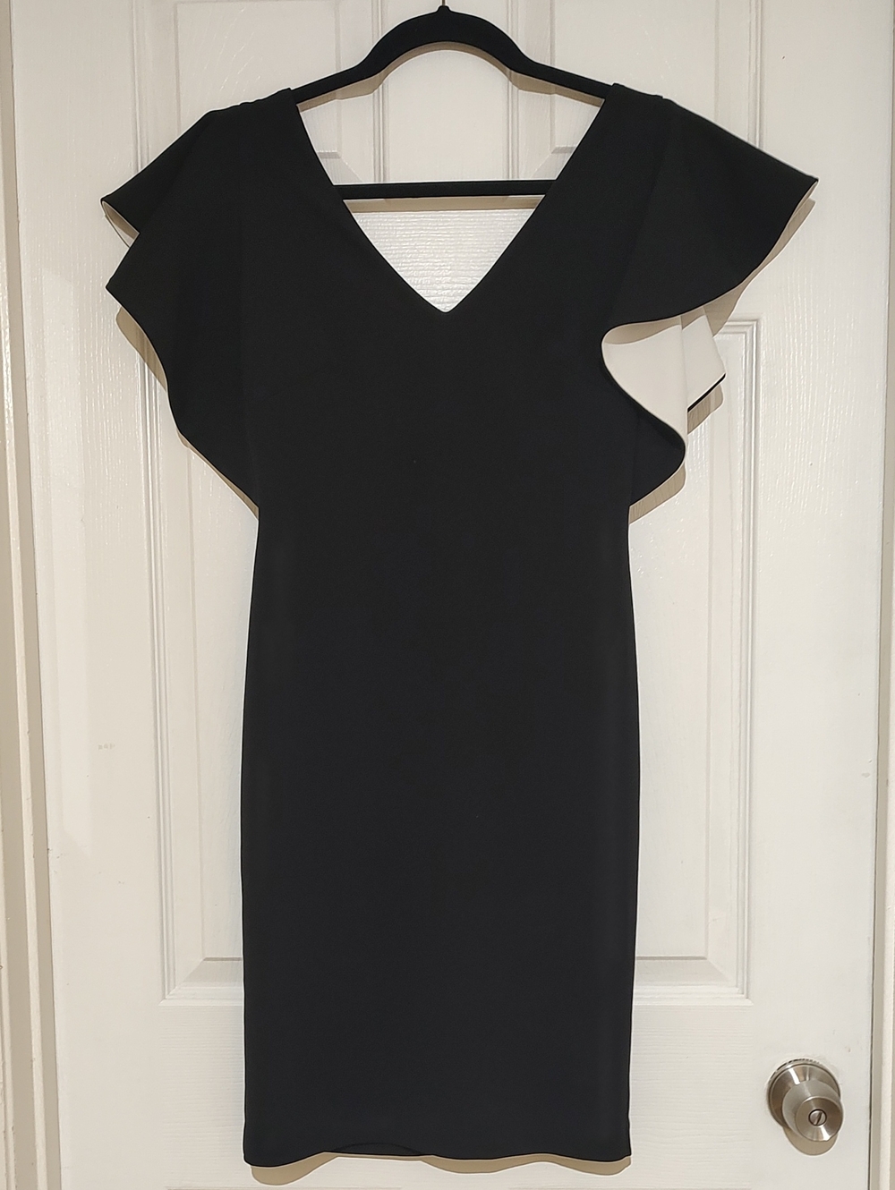 White House Black Market Black V-Neck Ruffle Sleeve Dress